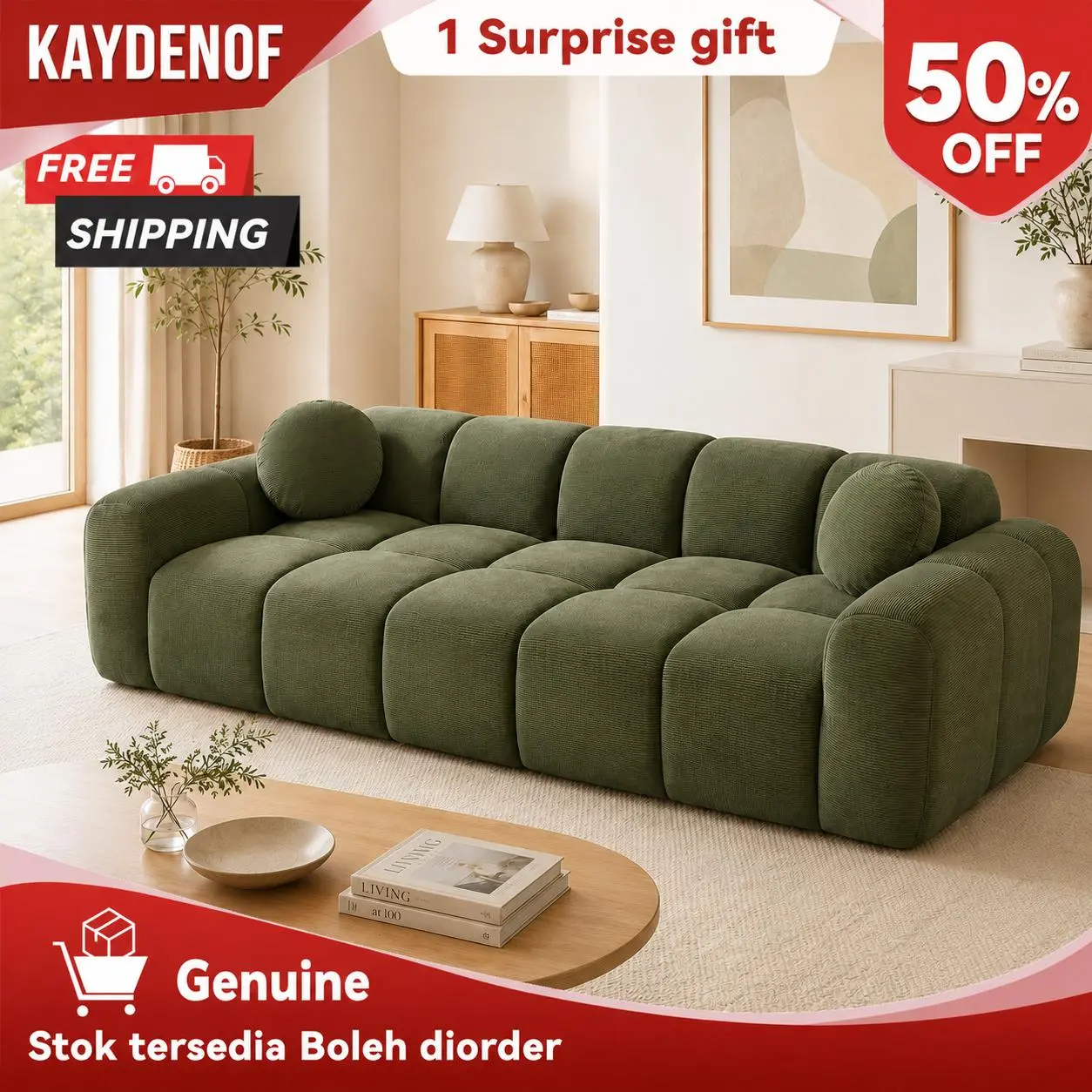 Minimalist Cloud Couch - 98.4" No-Assembly 3-Seater Boneless Sofa, Modern Deep Seat, High-Density Foam, Soft Yet Supportive Oversized Plush Upholstered Couch, Affordable Indoor Living Room Furniture, Compressed Floor-Friendly Seat, Sofas Living Room