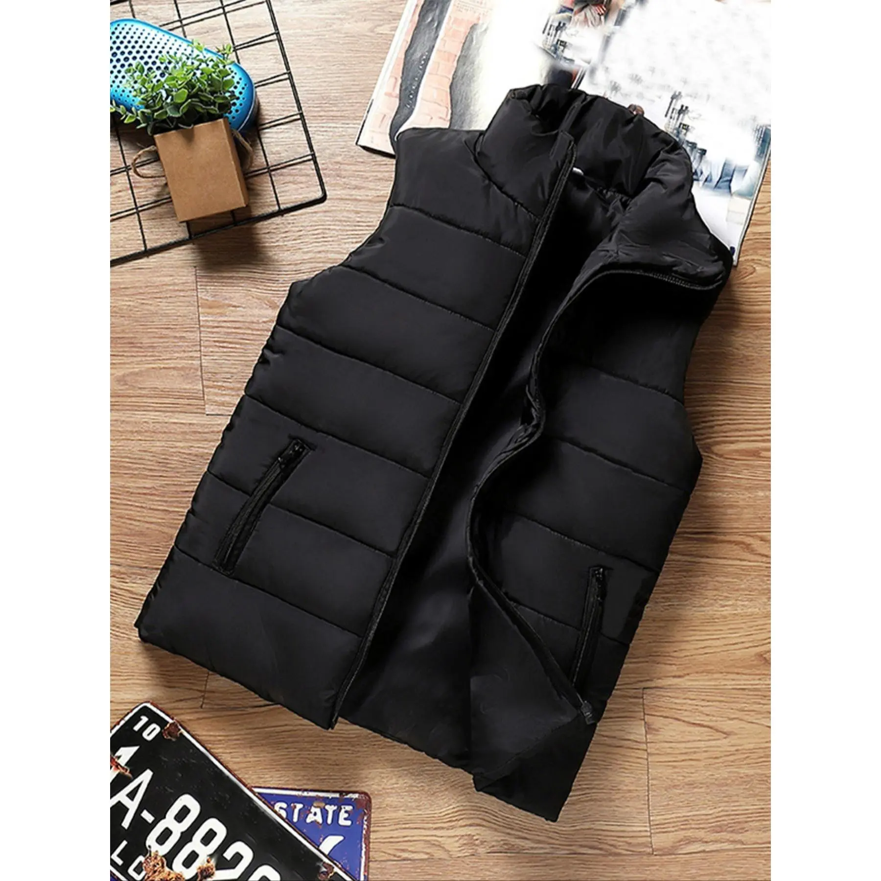 Winter Men's Warm Vest Fashion Stand Collar Windproof Sleeveless Jacket Casual Versatile Unisex Couple Coats backtoschool