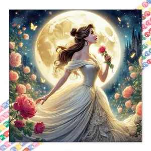 1 DIY Handcraft Diamond Painting Kit, 5D Diamond Art Set, DIY Decoration, Moonlit Rose Princess Diamond Painting Kit Full Round Rhinestones, Mosaic, Diamond Art, DIY Art Home Decoration, Suitable for Christmas