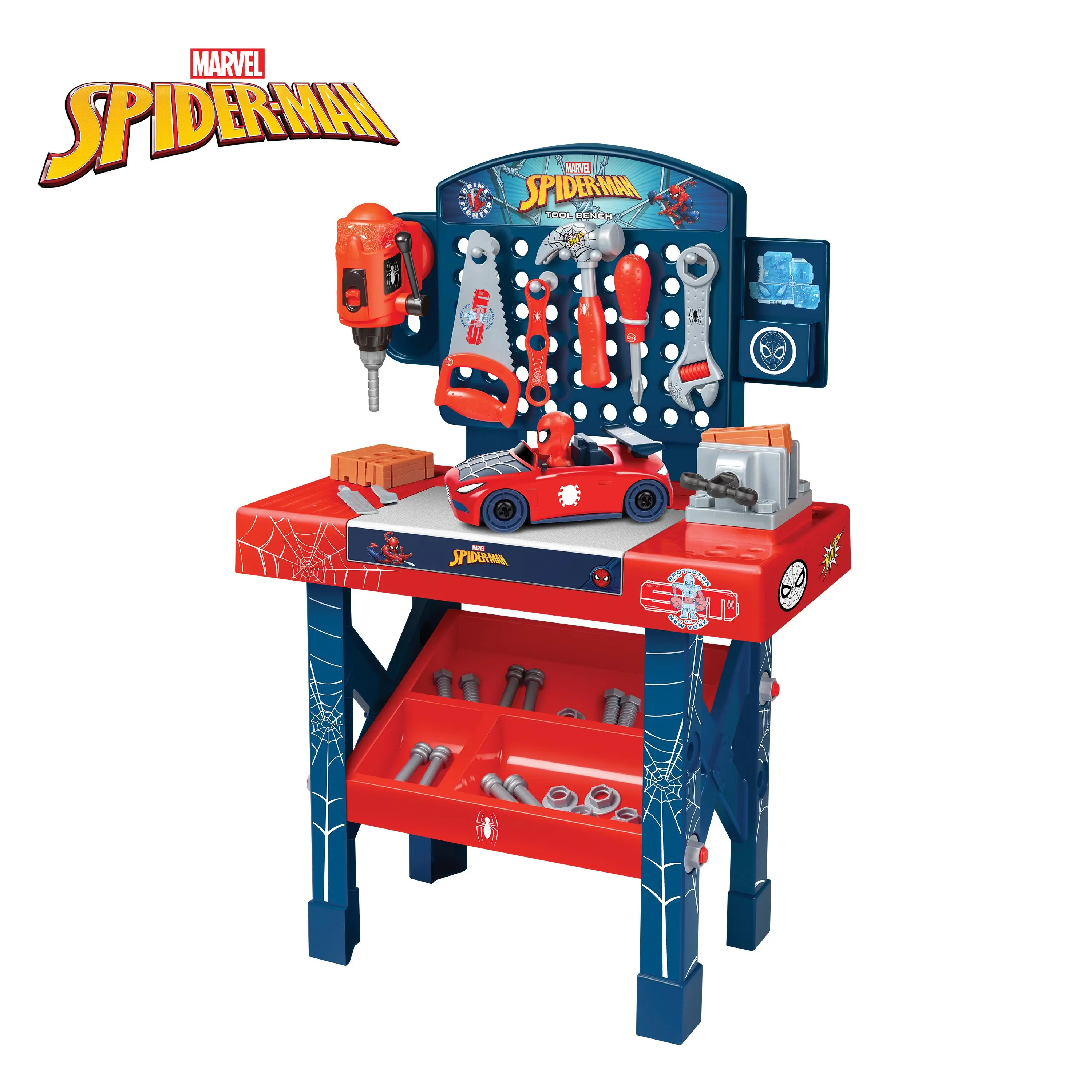 Marvel Spider-Man | Spidey and His Amazing Friends | Team Nascar Pit Stop Tool Bench Playset - Pretend Play & Real Tool Fun for Kids Age 4+; Official Licensed