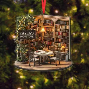 [NEW] Personalized Bookstore Christmas Ornament 2025, Custom 2D Flat Wooden Ornament, Gift for Book Lovers & Readers 3