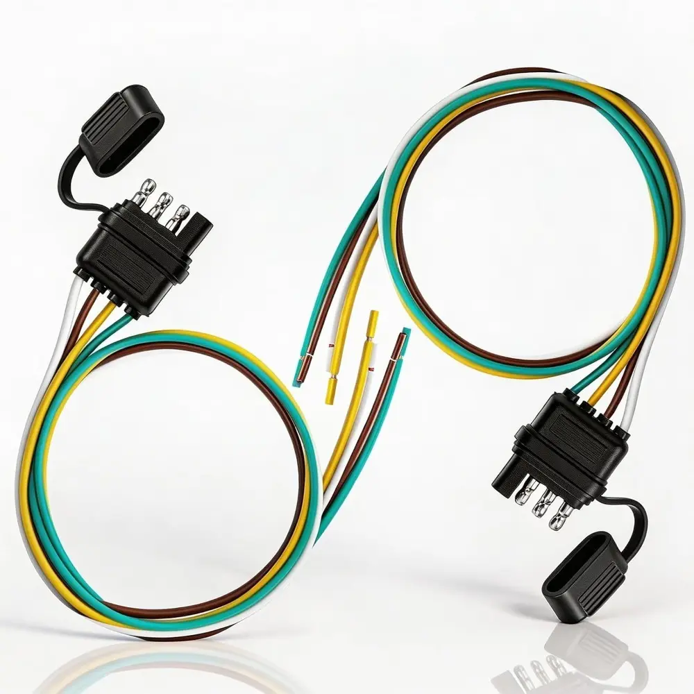 2 Pack 4 Pin Trailer Connector with 25 Inch 16 AWG Copper Wiring Harness, 4 Pin Trailer Light Plug，Replacement Part for 4 Way Flat Trailer Connector（Trailer Side），with Dust and Water-Resistant Cover