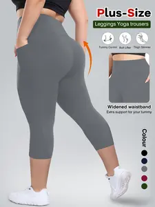 Women's Plus Size High Waist Seven-Quarter Pants, Fashionable Comfortable Clothing with Pockets, Perfect Fit for Large Women, Christmas, Gym Sportswear Bottoms