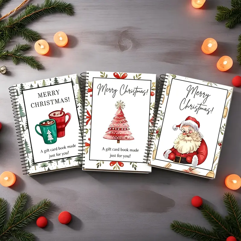 DIY Spiral-Bound Durable Christmas Gift Card Album Organizer with Santa Claus Cover - Gifting Holder for Family, Friends