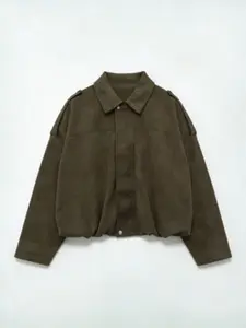 Women's Vintage Loose Fit Long Sleeve Bomber Jacket, Elegant Casual Outerwear, Perfect for Parties and Daily Wear, Fashionable Soft Coat, Womenswear