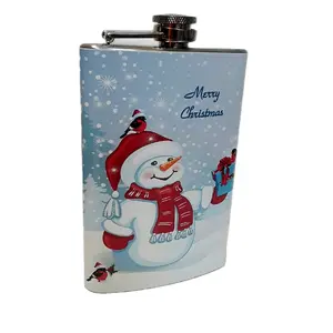 8 oz Snowman Christmas Theme Flask