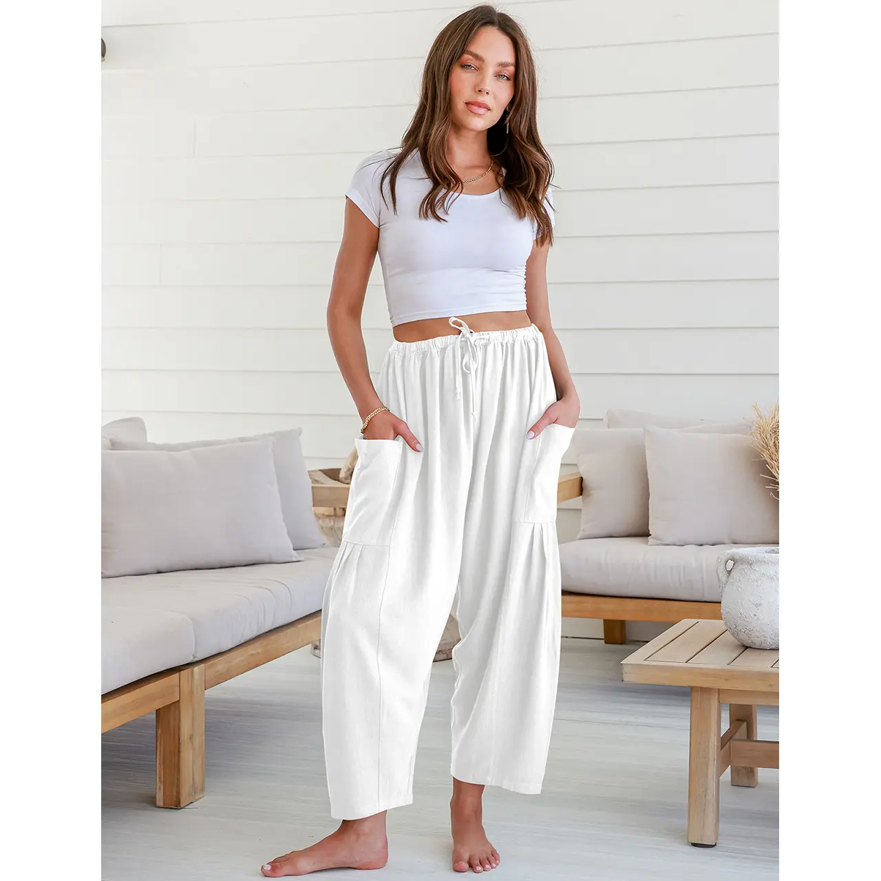TARSE Womens Linen Blend Wide Leg Pants Oversize Casual Loose Fit Beach Palazzo Harem Pants with Pockets Vacation summer outfits Womenswear