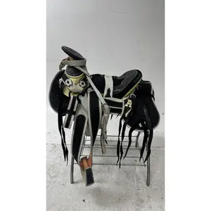 Charro Saddle – Black & Bone Leather with Embossed Detailing (15.5”) “La Sombra Blanca