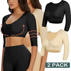 2 PACK Arm Shaper for Women Post Surgery Push Up Bra Compression Sleeves Corset Front Seamless Black Shapewear