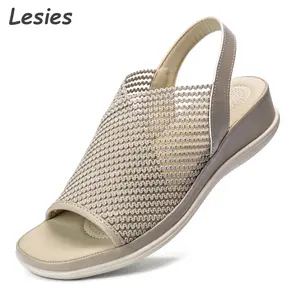 Women Mesh Wedge Sandals Soft Platform Open Toe Breathable Comfortable Summer Sandal Slingback Slip On Casual Office