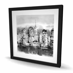212 MAIN Black-Framed Artistic Wall Artwork - 24x24 in. Watercolor Cityscape Buildings Print, Bold Contrast Modern Home Decor for Room Decoration