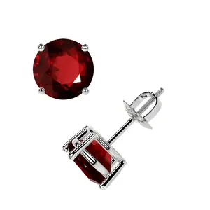 Classic Four Prong Round Ruby Stud Earrings (2.10cttw)- ERB001-6X6-AAA