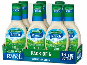 6 Pack Hidden Valley Original Ranch Dressing & Topping, 16 oz Bottle, Creamy Salad Dressing & Dip, Ranch Sauce for Salads, Wings, Pizza, Sandwiches, Vegetables & Snacks.