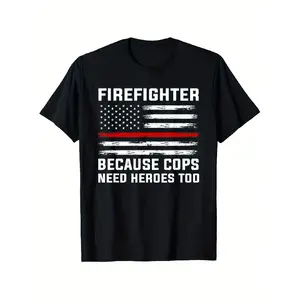 men's wear flash sale Firefighter Heroes" Graphic Tee, Casual & Comfortable Cotton T-Shirt, Sizes S-XXXL, Firefighter Gifts, Police, Loose Style