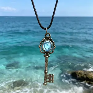 Natural Moonstone Hecate Key Pendant Chains Necklace - Adjustable Cord Decorative Accessory, Vintage Witchcraft Amulet, Unisex Mystical Protection Jewelry for Daily Wear, Spiritual Gifting (Moonstone Dreamer, Full Moon Styles), Decorative Necklace
