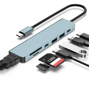 USB C Hub 7 in 1 Multiport Adapter 4K Ultra HDTV, 100W Power Delivery, USB 3.0 5Gbps Data Transfer, USB C Dongle for MacBook Pro/Air, iPad Pro, iMac, iPhone 16 Pro/Pro Max, XPS, Thinkpad, USB Ports