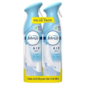 Febreze Air Effects 8.8 Oz. Linen and Sky Scent Air Freshener Spray (2 Count), Eliminates Odors Without Masking, 100% Natural Propellant Air Freshener, For Whole Home Freshness in Bathrooms Kitchens and Laundry Rooms, Refreshing Meadow Scent.