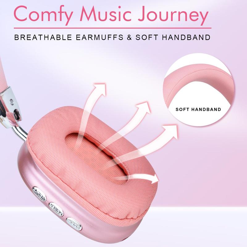 2026 Valentine Gift New Wireless Headset, Hifi Clear Call, Comfortable Fit With Head, Foldable, Rotatable, Stretchable. Compatible with Mobile Phones, Computers, MP3 and Other Devices. Wireless Headphones (Pink) Audio Adjustable