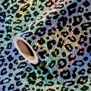Leopard Wrapping Paper Roll - Mini Roll - 17 Inch x 9.8  - Holographic  and Black Leopard Print Wrapping Paper for Birthday, Wedding,  Shower