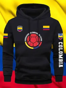 Autumn Winter Sportswear Outdoor Comfort Unisex Hoodie, Athletic Hoodies, Colombian Flag Creative Print, Casual Fitted Sweatshirt for Men & Women