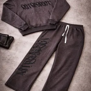 After Image Retrospect Rhinestone Set with Bold Lettering and Drawstring Pants Set for Stylish Comfort