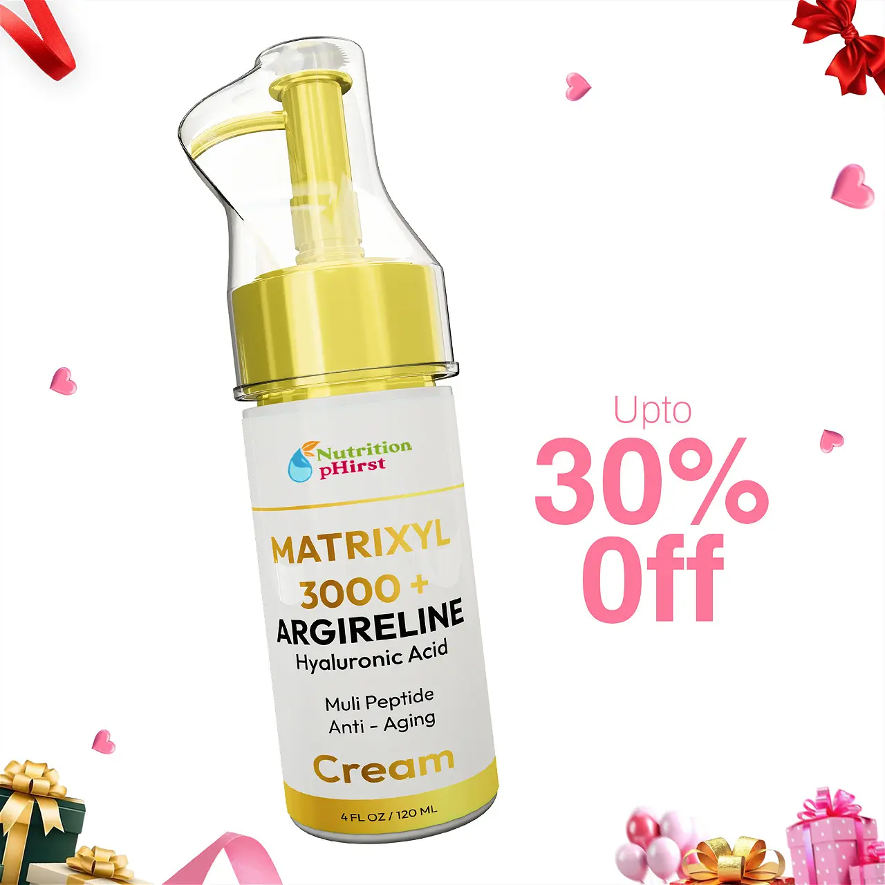 Nutrition Phirst Matrixyl 3000 + Argireline Anti-Aging Peptide Cream – Collagen Boost + Hyaluronic Acid Moisturizer for Firm Hydrated Youthful-Looking Skin – Wrinkle Care & Radiance Support (4 oz / 120 mL) Firming Serums