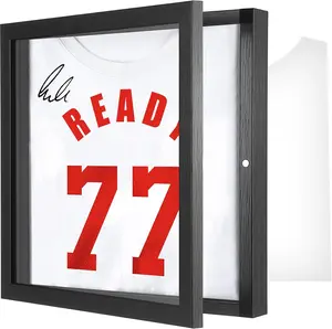 1 Pack T Shirt Display Frame, 11.3'' X 11.3'' Black Imitation Wood T Shirt Frame with 98% UV Protection Acrylic, 1" Depth of Usable Shadow Box, Display Case for Shirts, Jerseys, Memorabilia