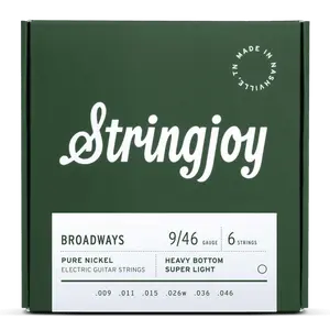 Stringjoy 9-46 Heavy Bottom Super Light Gauge Broadways - Pure Nickel Electric Guitar Strings