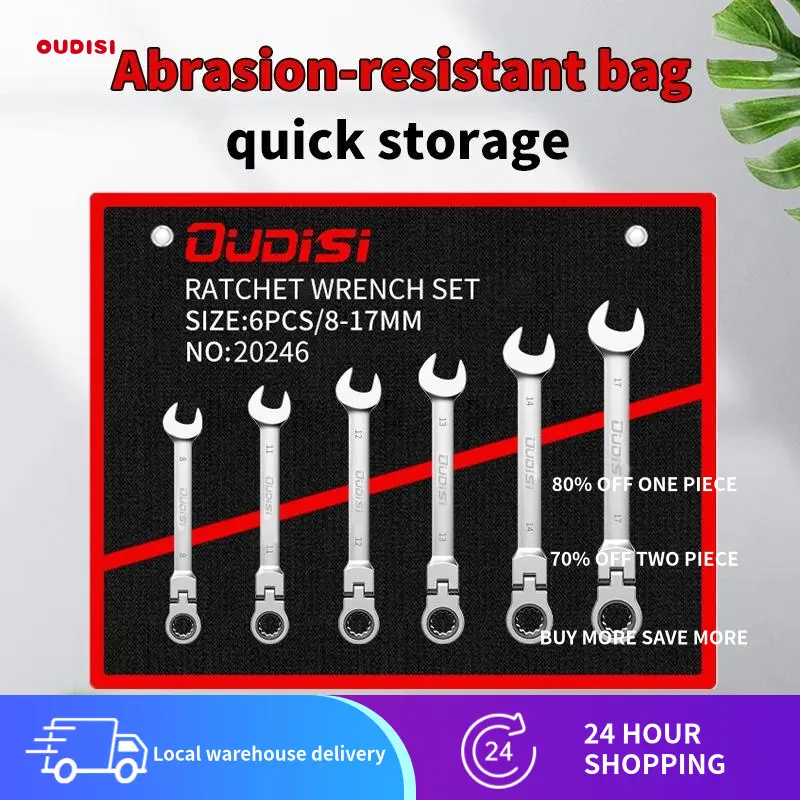 Adjustable Head Wrench Set (6/8/10/12/14-Piece Options) - Chrome Vanadium Steel, Detachable Heads, Reversible Torque, Ultra-Durable, for Automotive Maintenance & Home Use