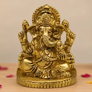 Sacred Brass Ganesha Idol | Intricately Detailed Deity Statue for Pooja, Diwali, Home, Car | Cherished Gift | Auspicious Decor