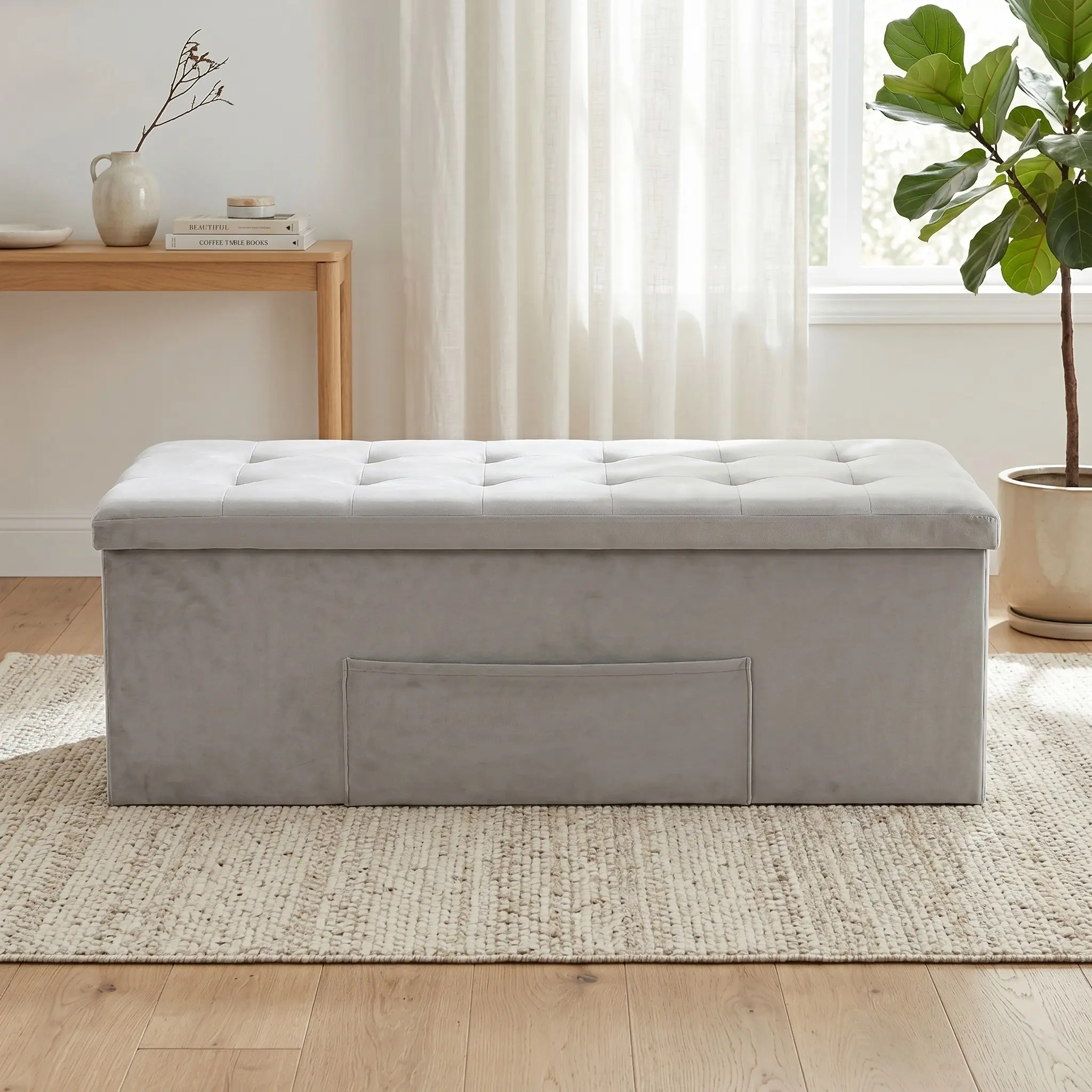 Favorer 12"/30"/42" Tufted Upholstered Folding Storage Ottoman Bench Living Room Furniture Footstool