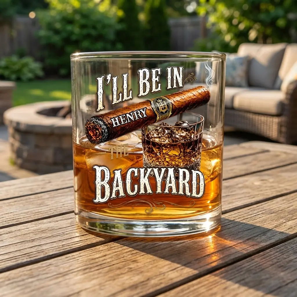I’ll Be In The Backyard - Funny Gifts For Him, Husband, Grandpa, Dad - Personalized Whiskey Glass, Custom Engraved Bourbon Glass, Old Fashioned Rocks Glass, Unique Gift for Dad, Husband, Boyfriend, Groomsmen, Birthday, Father's Day