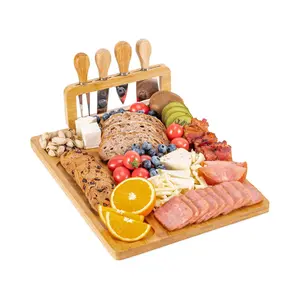 Cheese Board Set Bamboo Charcuterie Board with 4 Knives Serving Tray for Entertaining