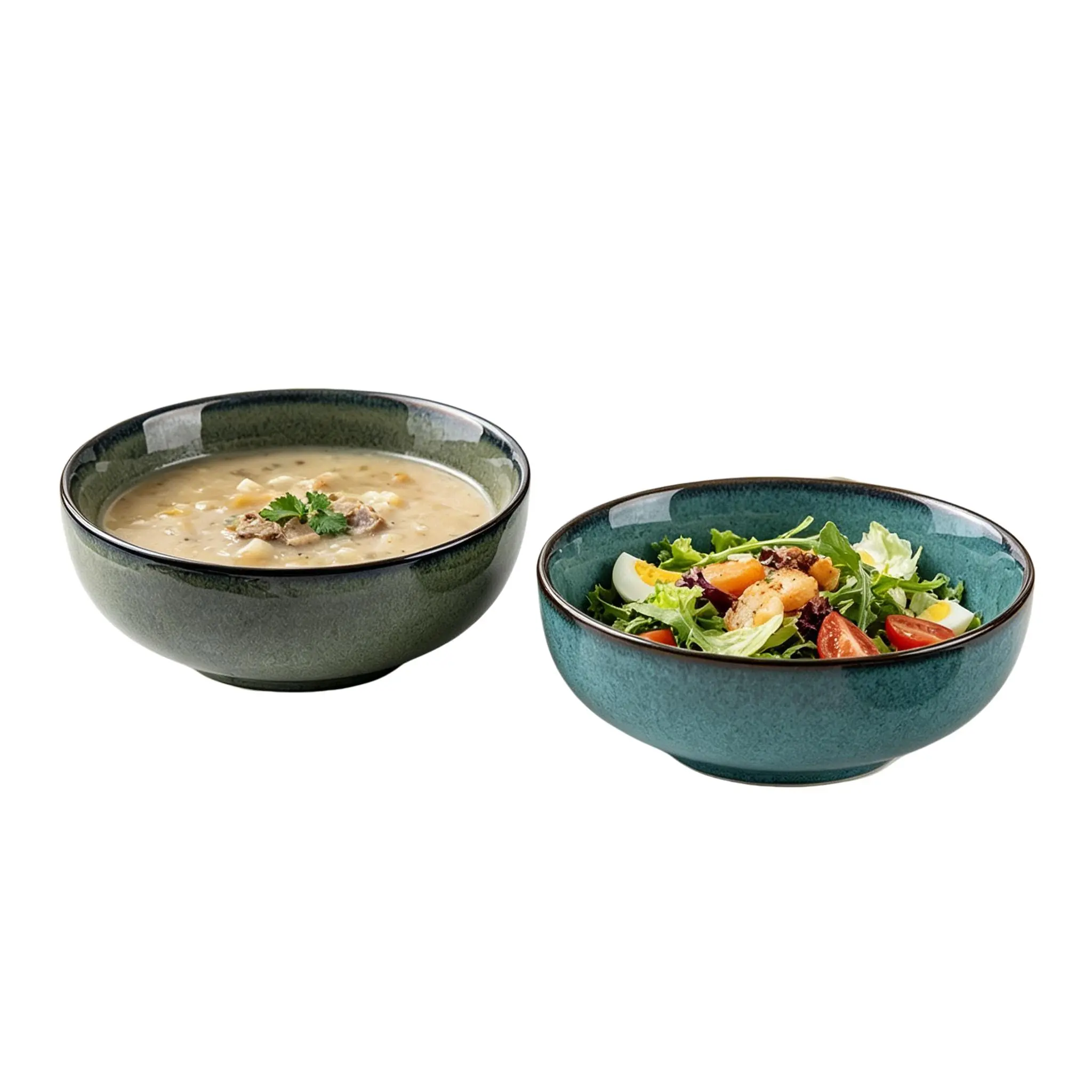 2 pieces of 6-inch glaze-shifting ceramic bowls, retro green and mint blue, suitable for desserts and cereals, microwave-safe, dishwasher-friendly, ideal for holding snacks and treats, lead-free underglaze, Serving Bowls