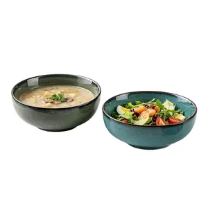 2 pieces of 6-inch glaze-shifting ceramic bowls, retro green and mint blue, suitable for desserts and cereals, microwave-safe, dishwasher-friendly, ideal for holding snacks and treats, lead-free underglaze, Serving Bowls