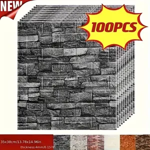 New 20/50/100pcs Brick Stone Tile Wall Stickers, Waterproof Moisture-Proof Self-Adhesive Stickers, Heat-resistant Panels For Kitchen, Living Room, Bathroom, Corridor, 14.99*29.97c