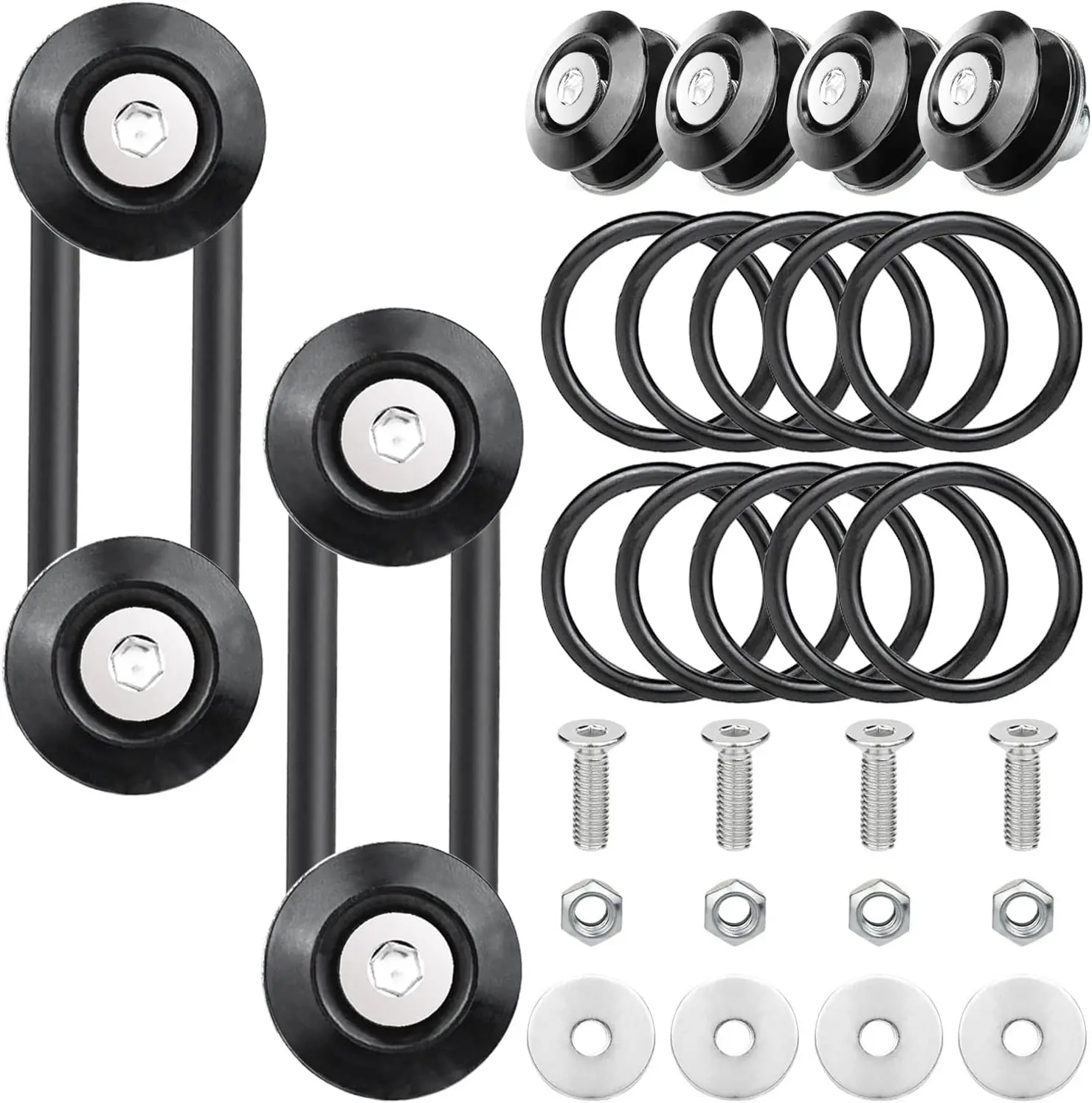 Universal Bumper Clips, Front Rear Bumper Quick Release Kit | Bumper Holders for Cars, Package Includes 4 Black Bumper Quick Release Tabs and 10 Customized O-Rings
