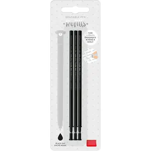 Refill for Erasable Gel Pen, Set of 3 Refills, 13 cm Height, Black Thermosensitive Ink, 0.7 mm Tip