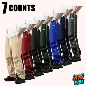 Men's drawstring waist side striped wide-leg pants, loose street style trousers, suitable for gym, sports, training, street style, casual style, social occasions and daily wear