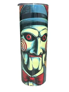 Horror Comic Jig Saw - 20oz oz 20 oz. 20oz. Skinny Sublimation Vacuum Flask Tumbler - Amy's Tumbler Junkies - Your Favorite Tumbler Shop!