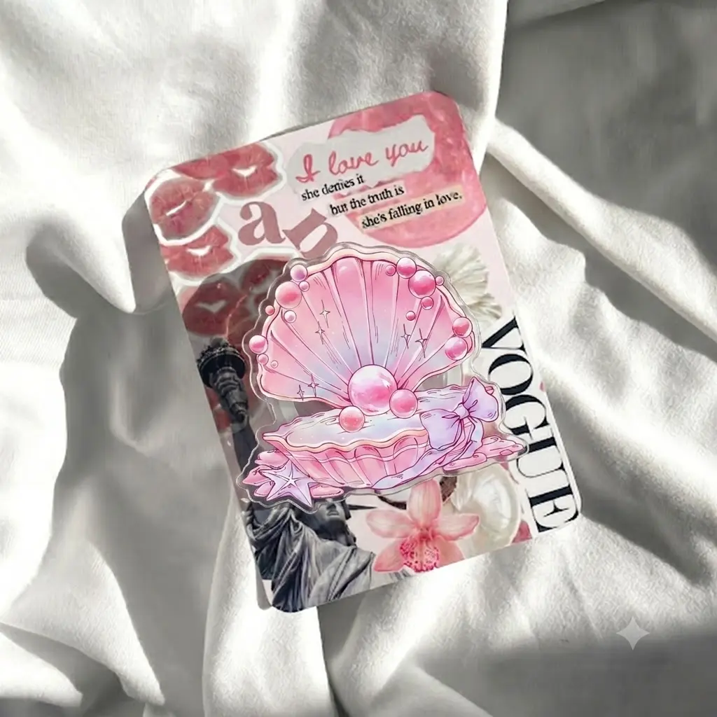 Pink Seashell Pearl Phone Grip Cute Mermaidcore Clam Phone Stand Acrylic Griptok Aesthetic Ocean Shell Phone Holder Trendy Coquette Beach Gift for Her
