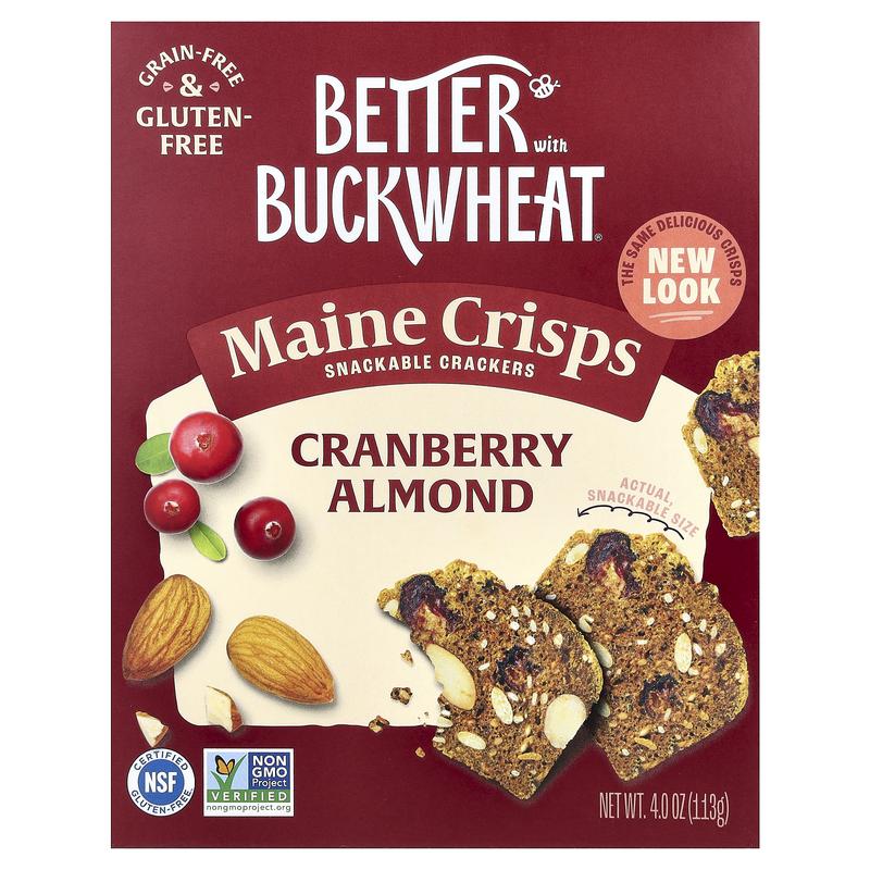 Better with Buckwheat Maine Crisps Snackable Crackers, Cranberry Almond, 4 oz (113 g)