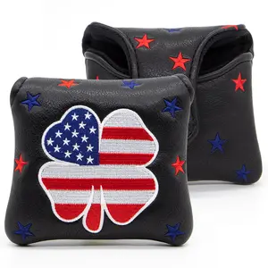 Premium Faux Leather Putter Cover (American Flag- Mallet Black&Red) - Magnetic Closure for Secure Fit golf accessory