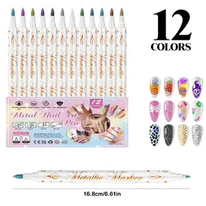 12 Color Nail Art Pens Dual Tip, DIY Graffiti Nail Art Highlight Border Pen Set, Acrylic Marker Pen Kit for Nails, Nail Art Tools