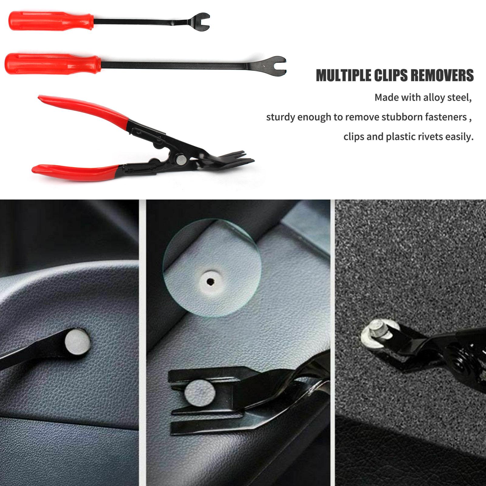 Auto Clip Pliers Set & Fastener Remover | Car Trim Rivet Removal Pry Tool Kit | Heavy Duty CR-V Steel Push Pin Pliers for Door Panel Bumper Fender Retainer Clips