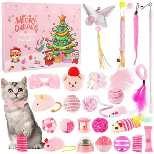 Cat Advent Calendar 2025-24 Days Cat Toy Advent Calendar, Christmas Surprise Gifts for Cat Lovers and Indoor Cats Pink - 24pcs