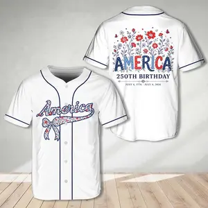 America 250th Anniversary Baseball Jersey, 250 Birthday Patriotic Shirt, USA 4th July Celebration Shirt, Red White Blue Floral Bow Shirt#TikTokMadeMeBuyIt#USA250#PatrioticEagle#1776To2026#Independence Day#AmericanPride#250th Anniversary#PatrioticTee