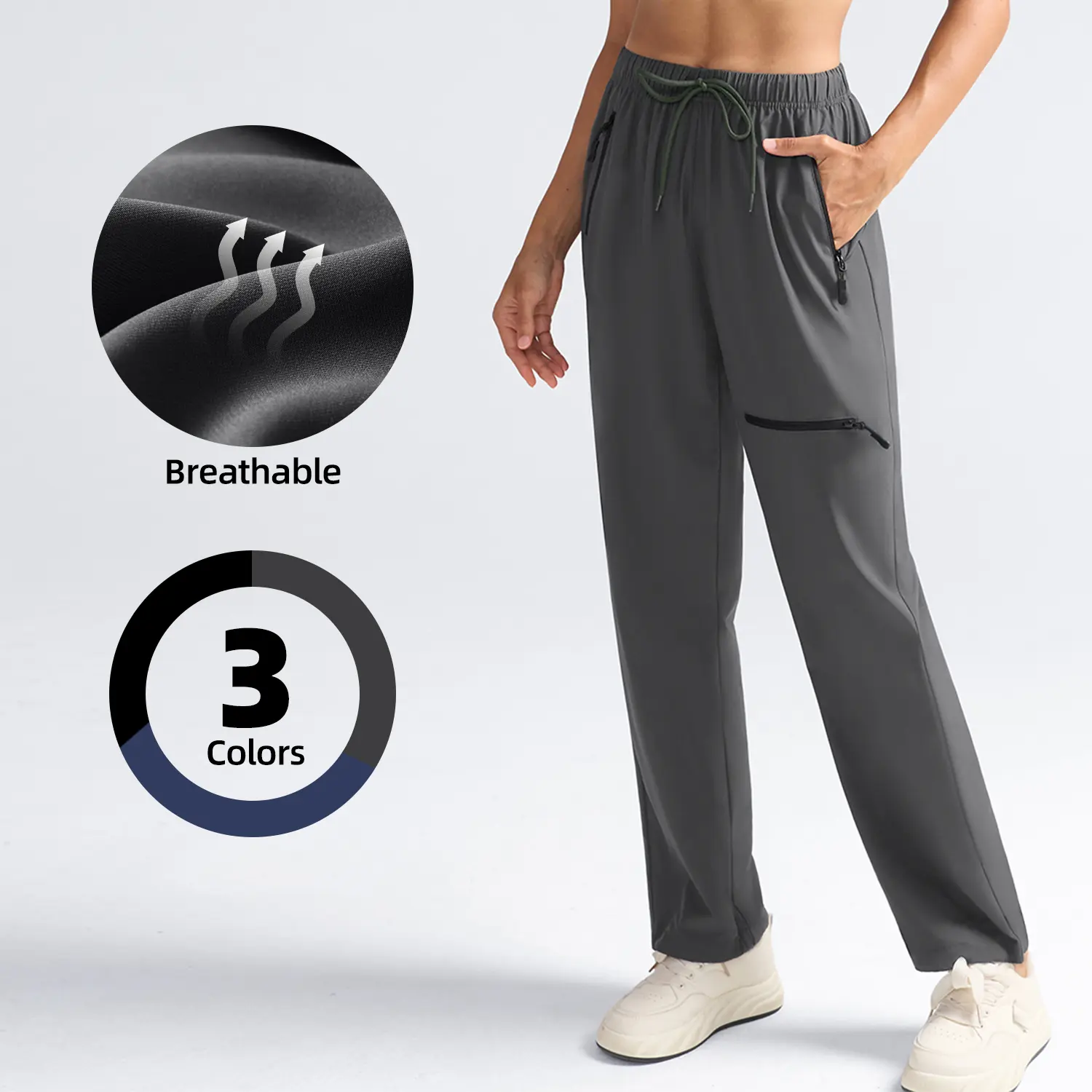 1PCS Women's quick-dry woven jogger with multiple zip pockets, quick-drying, lightweight and easy to carry, windproof, perfect for travel, workouts, and various sports activities.