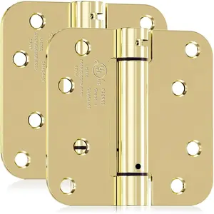 2 Pack Self Closing Door Hinges, 4 Inch Spring  Door Hinges for Garage, Front,  Door, Left/Right Hand, Adjustable Tension, 5/8'' Radius Corners, UL Listed, Gloden
