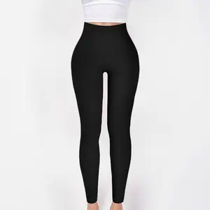 Solid Color Ribbed Women's High Elastic Yoga Leggings, Slimming High-waisted Sweatpants Fitness Running Pants, Christmas gift
